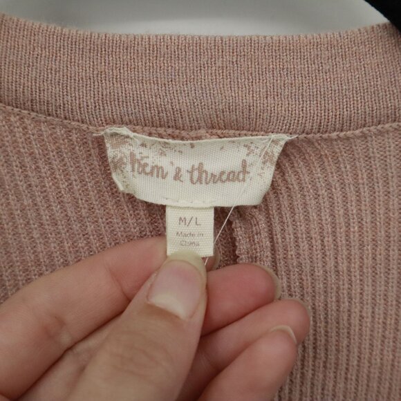 Hem & Thread Cardigan Womens M/L Pink Boho Casual Elegant Modern Relaxed Lounge - Picture 2 of 15